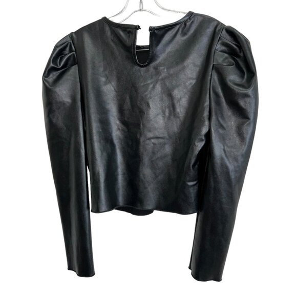 Aqua NEW NWT Black faux leather puff shirt sleeve shirt top L Hello Earl… - Picture 4 of 4